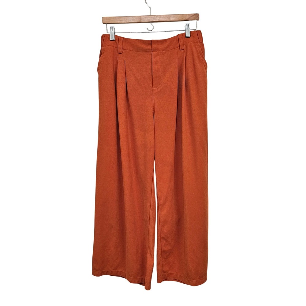 Halara Pants XL Petite Orange Wide Leg Pants Pleated High Rise Waffle Knit Boho